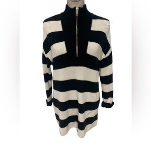 Express Black and Cream Turtleneck Striped Oversized Sweater SZ Small EUC